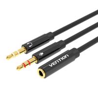 Audio kabel 2x 3,5 mm samec na 4 póly 3,5 mm samice Vention BBTBY 0,3 m černý