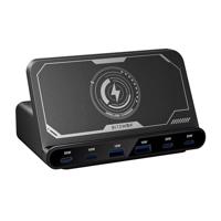 Blitzwolf BW-S27 160W síťová nabíječka, 2xUSB-A, 4xUSB-C, 15W bezdrátová nabíječka (černá)