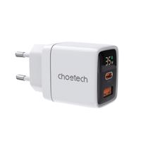 Choetech PD6052 USB-C USB-A PD 35W GaN síťová nabíječka s displejem - bílá 6932112106162 6932112106162