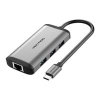 Dokovací stanice 6v1 USB-C na HDMI, 3x USB3.0, RJ45, PD Vention CNCHB 0,15 m šedá