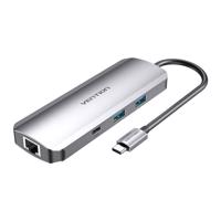 Dokovací stanice s USB-C na HDMI, USB-C, 2x USB3.0, RJ45, SD, TF, TRRS 3,5 mm, PD 0,15 m Vention TOMHB (šedá)