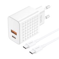 Foneng EU42 USB-C+USB-A 20W síťová nabíječka + kabel USB-C - USB-C (bílá)