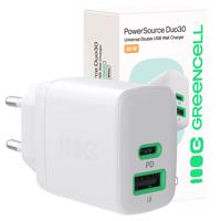 Green Cell Greencell PowerSource Duo30 nabíječka USB/USB-C bílé Výkon Adapter 30W Power-Delivery CHARB-GC-30AC-W