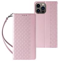 Hurtel Magnet Strap Case iPhone 14 Pro flip cover wallet mini lanyard stand pink 5907769311048