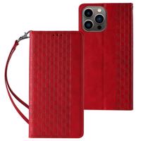 Hurtel Magnet Strap Case iPhone 14 Pro flip cover wallet mini lanyard stand red 5907769311055