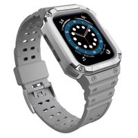 Hurtel Ochranný řemínek s pouzdrem pro Apple Watch 7 / 6 / 5 / 4 / 3 / 2 / SE (41 / 40 / 38 mm) pancéřové pouzdro na hodinky šedé / stříbrné 5907769311901