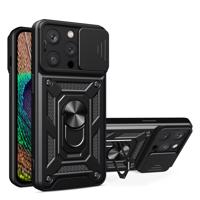 Hurtel Pancéřové pouzdro se stojánkem a krytem fotoaparátu pro iPhone 15 Pro Hybrid Armor Camshield - černé 5907769357466