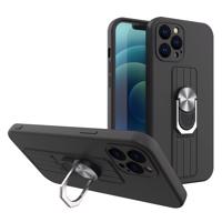 Hurtel Silikonové pouzdro Ring Case s úchytem na prst a stojánkem pro iPhone 13 mini černé 5907769327377