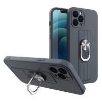 Hurtel Silikonové pouzdro Ring Case s úchytem na prst a stojánkem pro iPhone 13 Pro tmavě modré 5907769327513