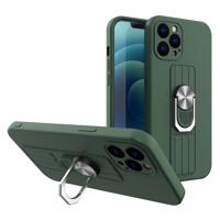 Hurtel Silikonové pouzdro Ring Case s úchytem na prst a stojánkem pro Samsung Galaxy S21 Ultra 5G tmavě zelené 5907769327858