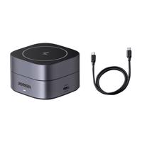 Indukční nabíječka Qi 2v1 Ugreen W256 pro iPhone, AirPods, 20W (černá) + kabel USB-C na USB-C 1m 068315