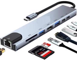 Interlook HUB | USB-C rozbočovač na 2x USB-A + 2x USB-C + SD + TF karty + HDMI + LAN | adaptér, rozbočovač typ C 8v1 3874