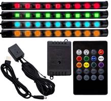 Interlook RGB LED osvětlení interiéru vozu pod USB | Bluetooth připojení s aplikací v telefonu | 4x LED pásek 9 LED 5050 15cm | IR dálkové ovládání | hudební režimy 3821 3821