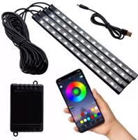 Interlook RGB LED osvětlení interiéru vozu pod USB | Bluetooth připojení s aplikací v telefonu | 4x LED pásek 12 LED 5050 22cm | IR dálkové ovládání | hudební režimy 3822 3822