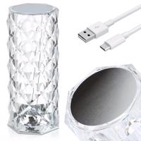 Interlook RPL-C03-W | Stolní křišťálová LED lampa | vzor růže | 3 barvy světla, dotykový panel, USB-C kabel, 2000 mAh baterie 3479