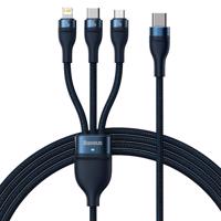 Kabel USB 3 v 1 Baseus Flash Series 2, USB-C + micro USB + Lightning, 100 W, 1,5 m (modrý) 034553