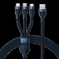 Kabel USB 3 v 1 Baseus Flash Series, USB-C + micro USB + Lightning, 66 W, 1,2 m (modrý) 037283