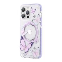 Kingxbar Butterfly Series magnetické pouzdro pro iPhone 14 Plus MagSafe butterfly case fialové 6959003508461