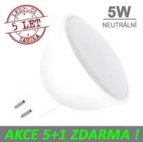 LED21 LED žárovka 5W GU5.3 320lm 12V DC Neutrální bílá, 5+1 ZDARMA