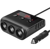 LED21 Rozdělovač zásuvek auto zapalovače 1/4 + nabíječka 4xUSB s kabelem a voltmetrem PLS42