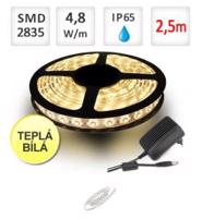 LED21 SADA LED pásek 2,5m 4,8W/m 60ks/m 2835 voděodolný Teplá bílá + Zdroj SADA-ST4733-2m