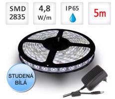 LED21 SADA LED pásek 5m 4,8W/m 60ks/m 2835 voděodolný Studená bílá + Zdroj SADA-ST4732-5m