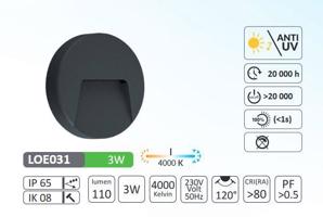 LUMAX Svítidlo fasádní LED Aston Round 3W, 230V Neutrální bílá LOE031