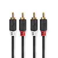 Nedis stereo audio kabel, 2x RCA konektor- 2x RCA konektor, pozlacené, 3m