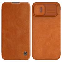 Nillkin Qin Leather Pro Case iPhone 14 Plus kryt fotoaparátu pouzdro flip kryt hnědý 6902048248984