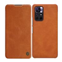 Nillkin Qin pouzdro pro Xiaomi Redmi Note 11T 5G / Note 11S 5G / Note 11 5G (Čína) / Poco M4 Pro 5G kryt pouzdra na fotoaparát s klopou hnědé barvy 6902048234956