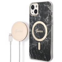 Pouzdro Guess Marble MagSafe pro iPhone 14 + indukční nabíječka - černé 3666339103118