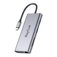 Rozbočovač 11v1 RayCue USB-C na 2x USB-A 2.0 480Mb/s + 3x USB-A 3.2 5Gb/s + SD/TF 3.0 + HDMI 4K30Hz + VGA 1080p + RJ45 + PD 3.0 100W (šedý) 060172