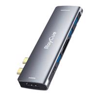 Rozbočovač 7v2 RayCue 2x USB-C na Thunderbolt 3 + 3x USB-A 3.0 5Gb/s + SD/TF 3.0 + HDMI 4K60Hz (šedý) 060170