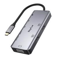 Rozbočovač 9v1 RayCue USB-C na 2x USB-A 3.0 5Gb/s + 2x SD/TF 3.0 + 2x HDMI 4K30Hz + VGA 1080p + jack 3,5mm + PD 3.0 100W (šedý) 060174