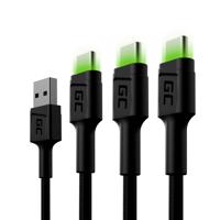 Set 3x Green Cell kabel GC Ray USB-C 200cm kabel zelené LED podsvícení, rychlo nabíjení Ultra Charge, QC 3.0 KABGCSET03