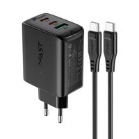 Síťová nabíječka Acefast 2 v 1 2x USB-C / USB-A 65W, PD, QC 3.0, AFC, FCP (sada s kabelem USB-C 1,2 m) černá (A13 black) 6974316280279 6974316280279