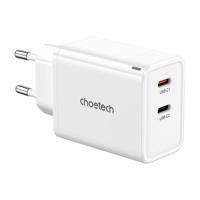 Síťová nabíječka Choetech PD6013, GaN, 2x USB-C, PD65W (bílá) 072227