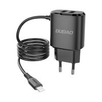 Síťová nabíječka Dudao 2x USB s integrovaným kabelem Lightning 12 W černá (A2ProL černá) 6970379610633 6970379610633