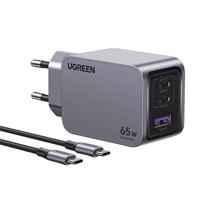 Síťová nabíječka Ugreen Nexode Pro, USB + 2x USB-C, 65 W + kabel USB-C 1,5 m (černá) 063949