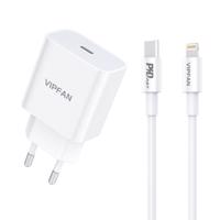 Síťová nabíječka Vipfan E04, USB-C, 20W, QC 3.0 + Lightning kabel (bílá) 036880 036880