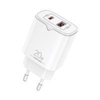 Síťová nabíječka Vipfan E08, USB + USB-C, 20W PD + QC 3.0 (bílá) 036879 036879