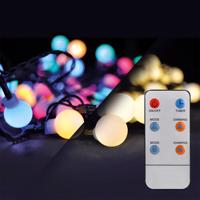 Solight LED 2v1 venkovní vánoční řetěz, koule, dálkový ovladač, 100LED, RGB+bílá, 10m+5m, 8 funkcí, IP44