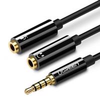 UGREEN AV141 Audio rozbočovač AUX kabel mini jack 3,5 mm (samec) na sluchátka + mikrofon (samice), 20 cm (černý) 024304