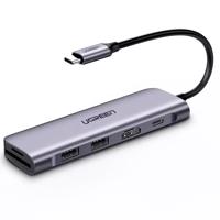 UGREEN CM195 adaptér 6 v 1 USB-C na 2x USB 3.0, HDMI, SD/microSD, 100 W (šedý) 021528