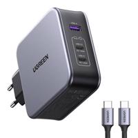 Ugreen Nexode 140W C289 síťová nabíječka, GaN, 2x USB-C, USB (černá) + kabel USB-C 2m 072779