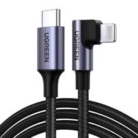 Úhlový kabel Lightning na USB-C UGREEN US305, PD, 3A, 1m (černý) 042357