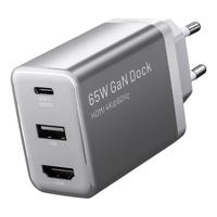 Vention FJAH0-EU USB(C+A)+HDMI GaN síťová nabíječka (60W/5W/4K@60Hz) (šedá)